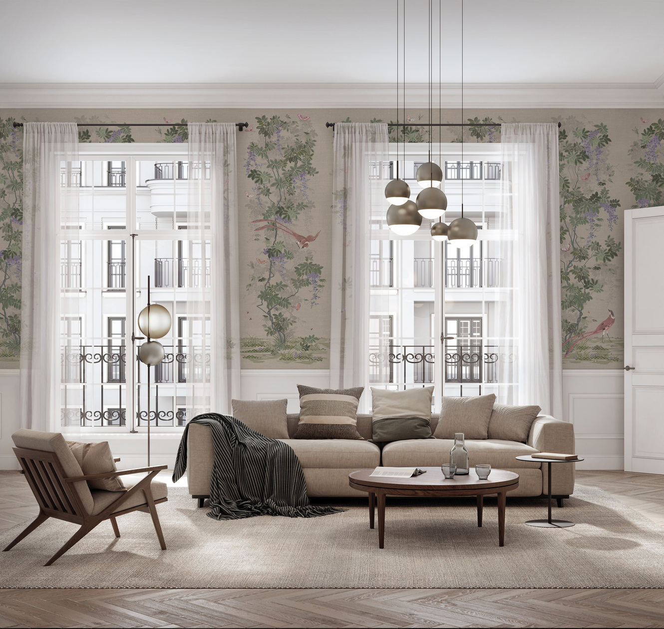 Панно Loymina Панорама Шинуазри: райский сад PNR3 001 3×1 фото в интерьере